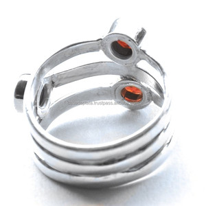 Anillo de Plata de Ley 925 sólido con piedras preciosas de corte facetado redondo granate, anillo elegante de hermoso diseño, anillo natural para mujeres y hombres. - Product Image 3