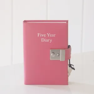 دفتر مذكرات ومخطط من الجلد وردي كهدية للفتيات ، دفتر يوميات شخصي مع قفل