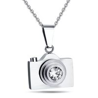 Pendentif de caméra discrète en acier inoxydable, personnalisé, noir, mignon, avec collier en Zircon