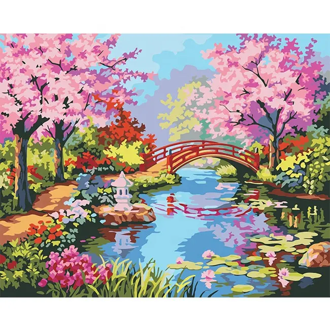 美しい江南春の風景写真-数字によるDIY絵画家のリビングルームのための手描きの油絵