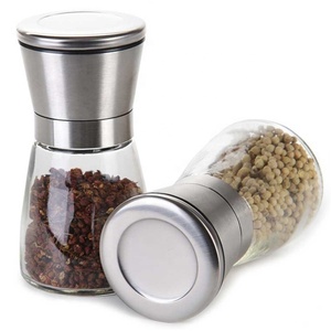 Salière et poivrière en verre réglable de 6 oz moulins en acier inoxydable avec couvercle ensemble de sel et poivre en métal de qualité supérieure - Product Image 1