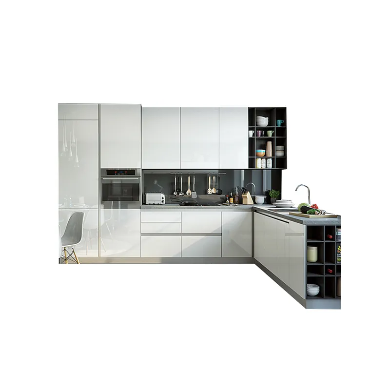 Armoire de cuisine en laque blanche, accessoire rond avec portes en verre, placard d'angle