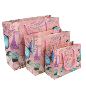 Small art paper material pink color gift bag for shopping