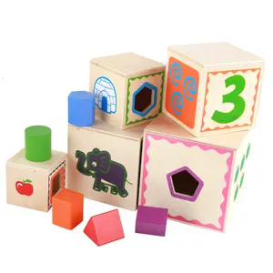 Wholesale 5Set Shape Kit Shape Matching Toys YZ153 Wooden Cube box Early Educational Toys for kids 2018 New
