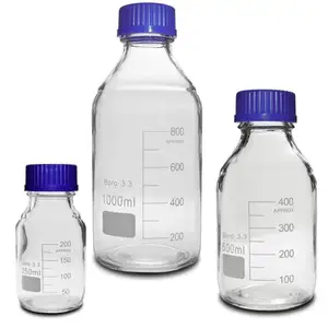 Utilizza etichetta wide narrow bocca chimica di laboratorio 100ml 250ml 500ml 1000ml marrone cappello vite di plastica di acqua reagente bottiglia di vetro