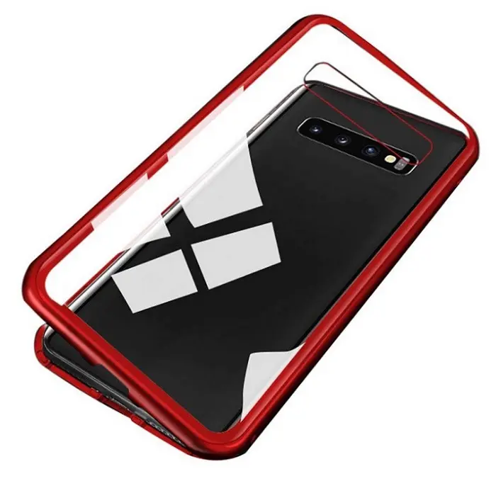 For samsung galaxy A6 a8+A40 A20e A2 Core Metal frame glass flip cover Magnetic adsorption phone case