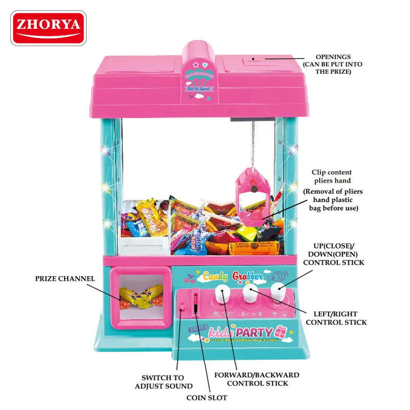 Zhorya mini garra grabber doce guindaste, brinquedo infantil com luz e música