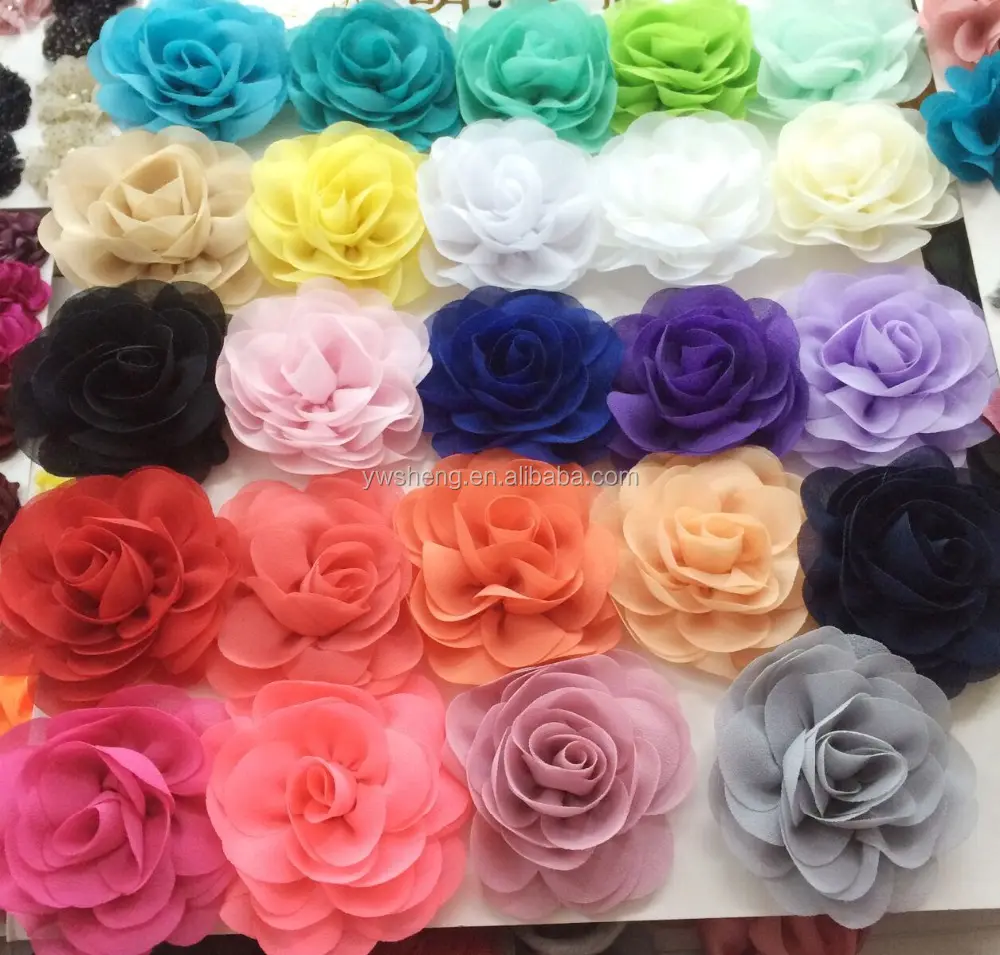 2017 handmade custom kids solid color chiffon small fabric flowers