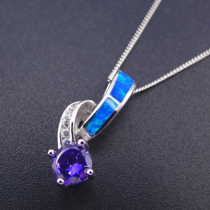 925 Sterling Silver Blu Opale di Fuoco con Tanzanite Pendente Della Collana - Product Image 3