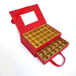 Dupla gaveta lidar com saco de presente de papel de chocolate embalagem de chocolate caixa cavidade com inserção de ouro