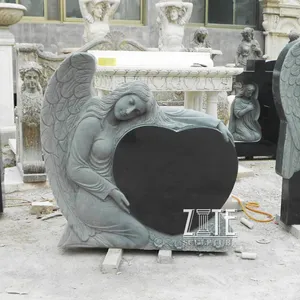 Europeu Bonito Angel Heart Shaped Lápide de Mármore E Monumento Em Granito Preto