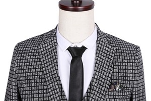 TZ030 abiti da <span class=keywords><strong>uomo</strong></span> blazer <span class=keywords><strong>Slim</strong></span> <span class=keywords><strong>Fit</strong></span> Plaid grigio monopetto matrimonio sposo Prom Business <span class=keywords><strong>smoking</strong></span> formale - Product Image 6