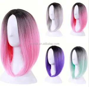 Wig Cosplay Gaya Bob, Wig Rambut Palsu Sintetis, Wig Cosplay Pink Pendek