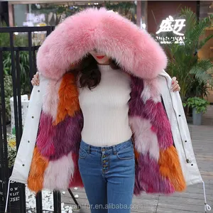 Abrigo con forro Parka cálida de invierno, chaqueta de estilo largo para mujer, gran oferta, piel de zorro Real de la mejor calidad con cuello de piel de perro mapache, forro de piel