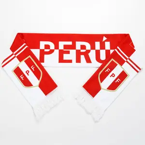 Wholesale Custom Made Polyester Printed 2018 Football Cup Peru Soccer Fan Scarf