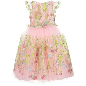 Latest fashion girl embroidered tulle dress pictures for children gown