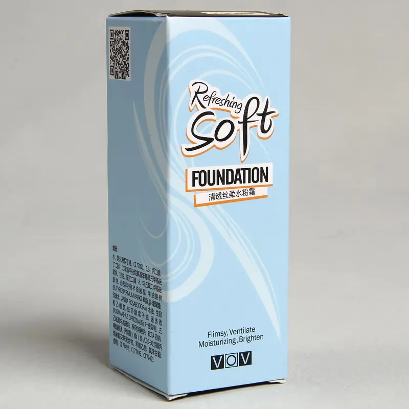 Custom Made Environmental Light Blue Cosmetic Package Box For Vov Refreshing Soft Foundation