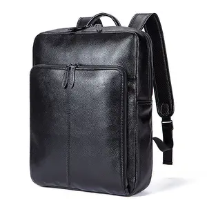 El yapımı hakiki deri erkek seyahat sırt çantası siyah deri çanta toptan laptop sırt çantası 17 inç