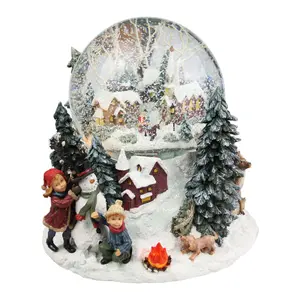 Boule à neige lanterne de Noël en verre en résine bon marché personnalisée avec poudrerie