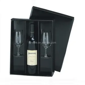 High end black wine gift boxes with cardboard tray for wine bottles and wine glasses