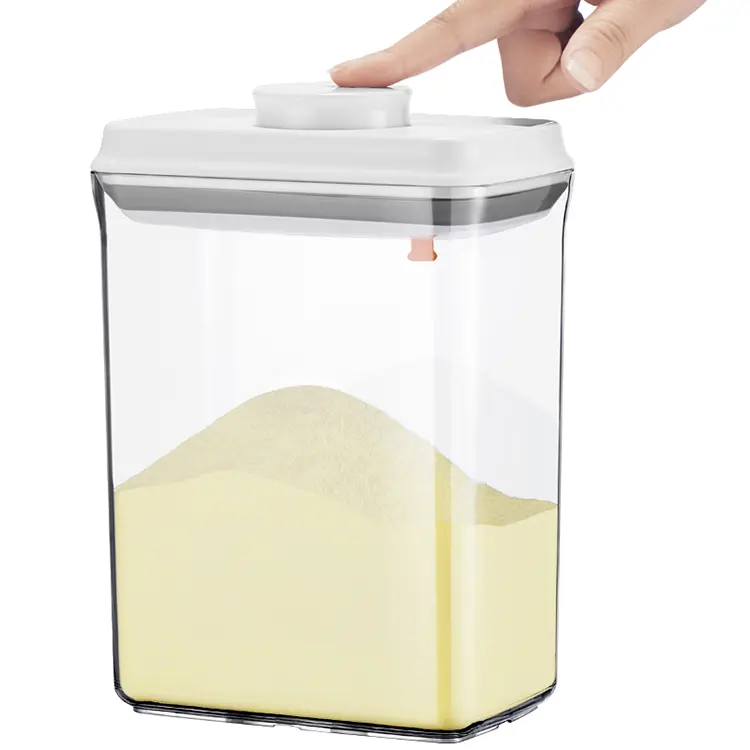 Trade Assurance Supplier Good Grip One Button POP White Transparent Sealed Sugar Storage Containers 2.1L For Flour And More