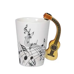 Cool Guitar Coffee Mug Musical Notes Design Ceramic warmer insulated with custom logo travel set sublimation luxury cute nordic
