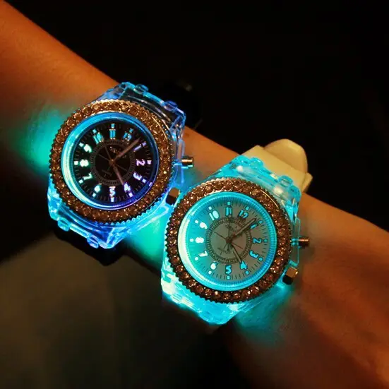 Kristall Zifferblatt %100 Neue Silikon Strap led leuchtende uhren Genf Sport Uhr