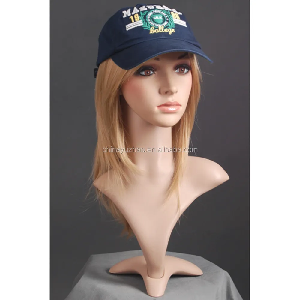 H1053 थोक फैशन यथार्थवादी सिर महिलाओं के लिए प्लास्टिक महिला सिर पुतला विग प्रदर्शन पुतला सिर तिपाई के साथ खड़े हो जाओ