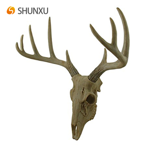 Sculture <span class=keywords><strong>da</strong></span> Parete in Resina, Piccolo Bucky Montato a Parete, Teschio di <span class=keywords><strong>Cervo</strong></span> con Corna in Finto Stile Invecchiato - Product Image 2