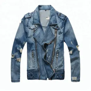 D & S fabbrica dropshipping high street vintage blue jean distressed giacca mens zipper jacket blazer