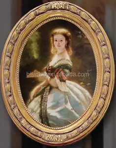 Oval Shape Antique Wood Gold Accent Elegant Hand Paint Oil Picture, Vivid Portrait Painting