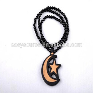 Belle qualité new hip hop Étoiles lune, nyc collier pendentif en bois en bois de bonne - Product Image 1