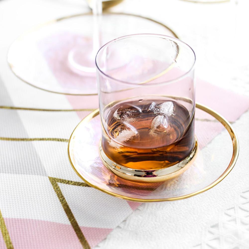 Hand Blown Crystal Wine Glasses  Gold Rim Grey Colored Wine Glass Champagne glass