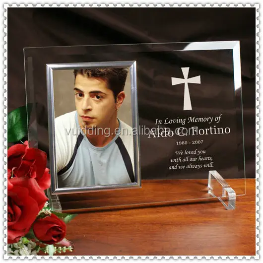 En memoria de vidrio recuerdo foto marco para fallecido regalos