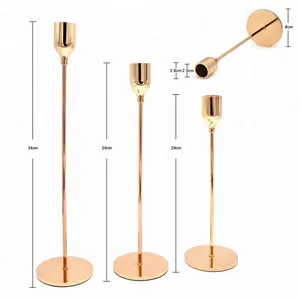 Venta al por mayor, conjunto de candelabro de metal fino de lujo, portavelas de color dorado para boda