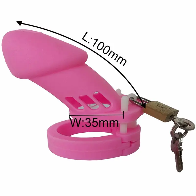 Larga en rosa de silicona hombre Dispositivo de castidad de juguetes sexuales, productos sexuales para adultos, funda para pene jaula de los hombres