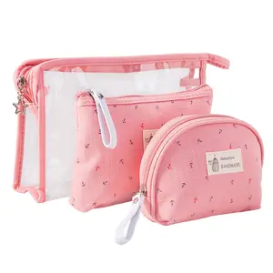 3 pcs set borsa cosmetica in pvc trasparente da viaggio borsa per trucco colorata impermeabile con cerniera per ragazze