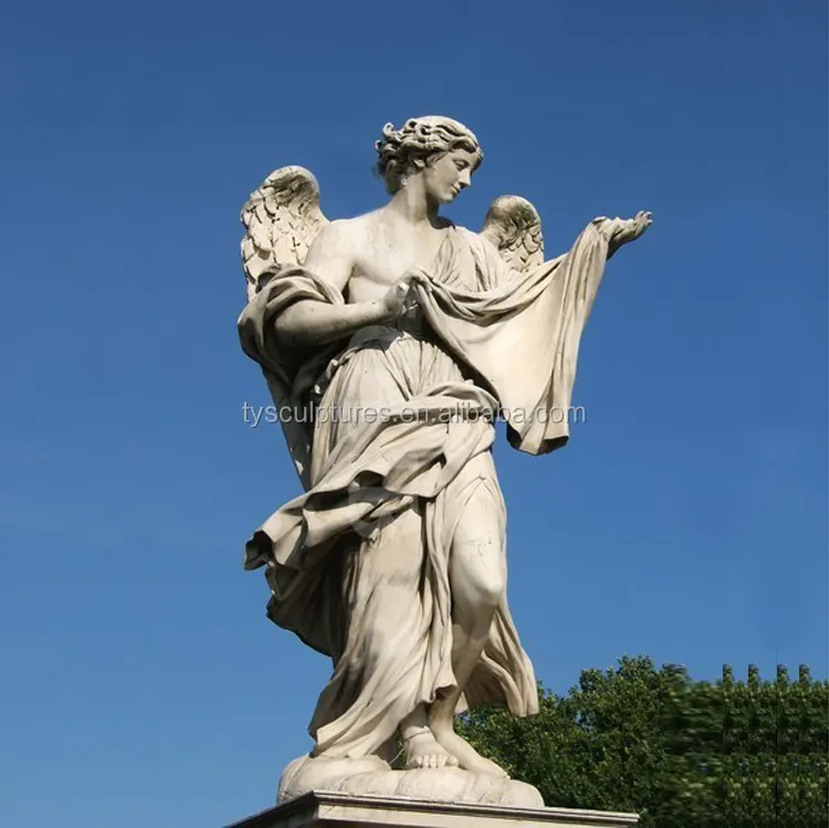 Italië Beroemde Aangepaste Grote Stenen Tuin Wit Marmeren Engel Standbeelden Door Bernini Op Rome