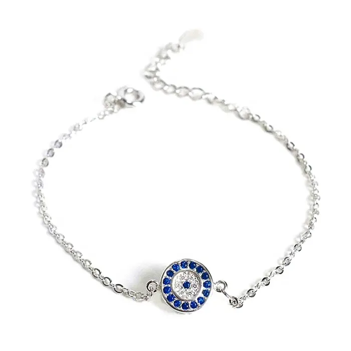 Wholesale Cz diamond Turkish Blue Devil Eye Minimalist Jewelry 925 Sterling Silver Charm Bracelet For Women