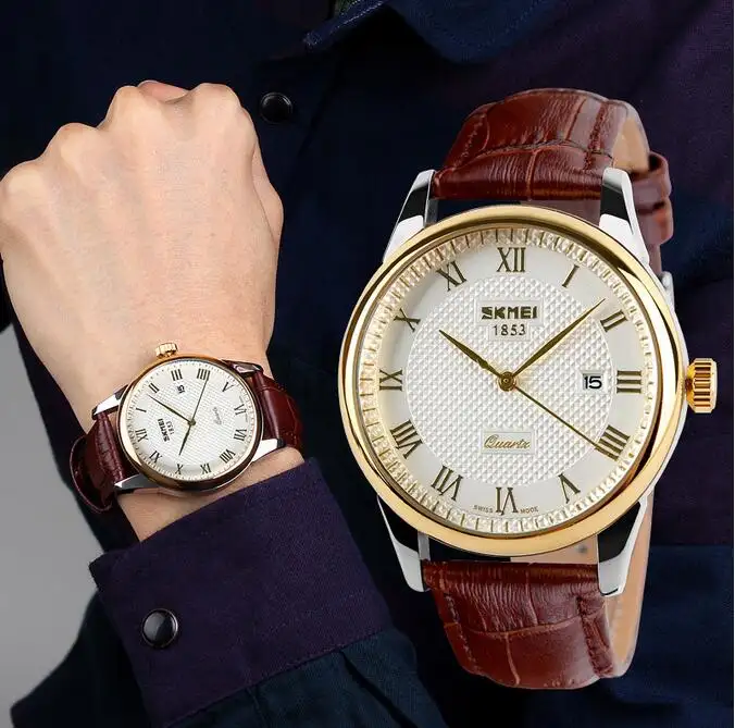 2017 SKMEI Brand Casual Men's Watches Leather Waterproof Fashion Style Quartz Watch Men Sport Wrist Watch