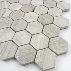 Rusty Style Wooden Grey Hexagonal Marble Mosaic Tile Stone Marble Wall Floor Tile Price Per Square Meter