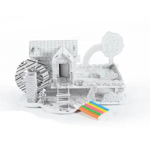 Educational Creative Paper House Model Painting Toy 2のために4 5 7にYears歳WatercolourとBrush ASTM EN71