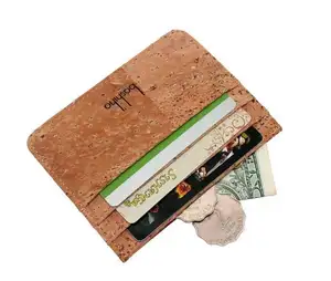 Boshiho ince doğal mantar kumaş çift taraflı kart tutucu çanta cüzdan
