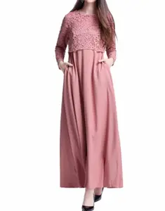 SK-Girl 공장 좋은 품질 의류 oem 겸손한 패션 두바이 의류 이슬람 높은 허리 솔리드 레이스 이슬람 드레스
