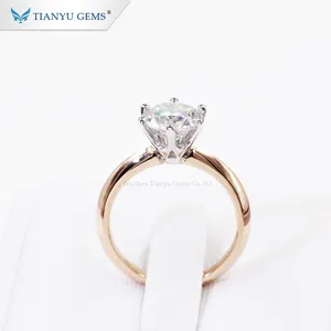 Tianyu gems 14k/18k white&rose gold ring 7.5mm round OEC moissanite two tone engagement lady ring