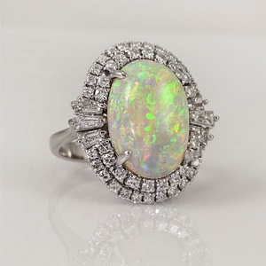CAOSHI fatto a mano grande ovale bianco opalino di fuoco anelli di rame gioielli in argento placcato Vintage zirconio opale da donna - Product Image 3