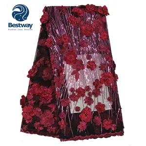 Bestway المنسوجات تول الدانتيل الفرنسي صافي الدانتيل لعيد الميلاد حزب الدانتيل الفرنسي مع الخرز و 3D زهرة FL0358