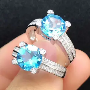 SGARIT Cincin Batu Permata Natural Perak Murni 925 Zirkon Biru Topaz Desain Baru Grosir Perhiasan untuk Wanita