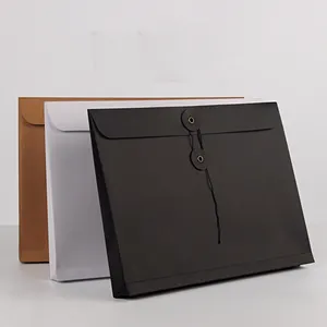 A5 und A4 Custom Fancy Design schwarz braun weiß Kraft papier Knopf verschluss Umschlag mit Schnur