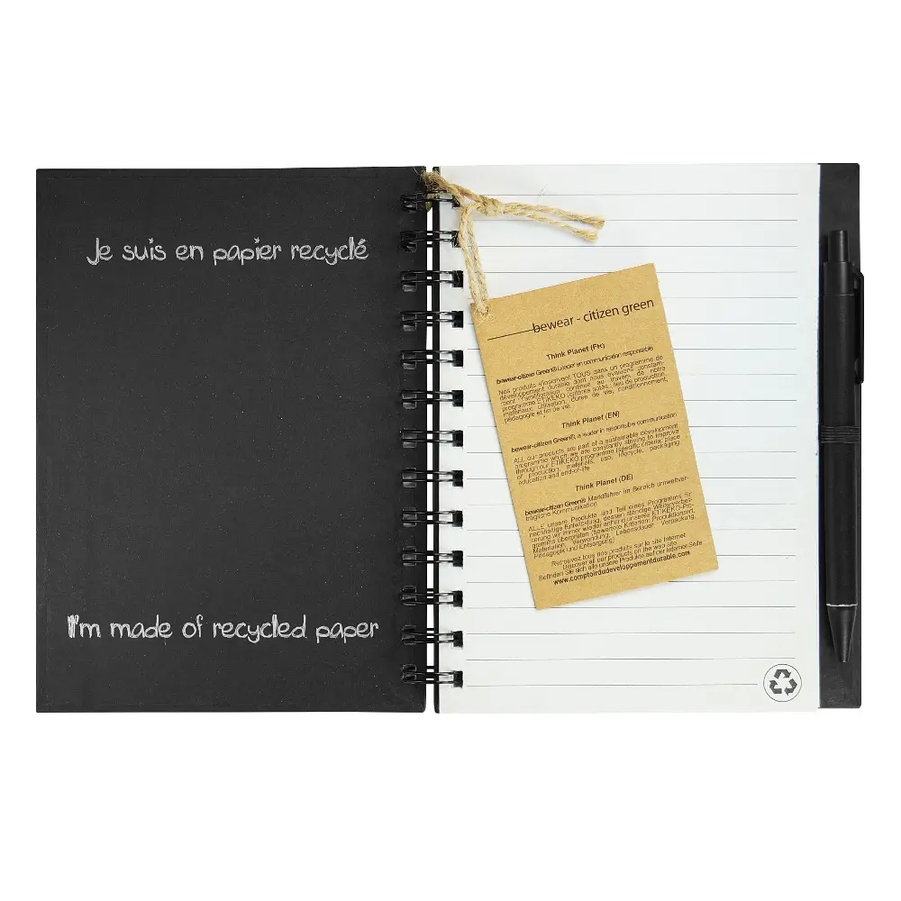 Custom Logo Colored Hard Cover Recycled Paper Writing Book With Pen